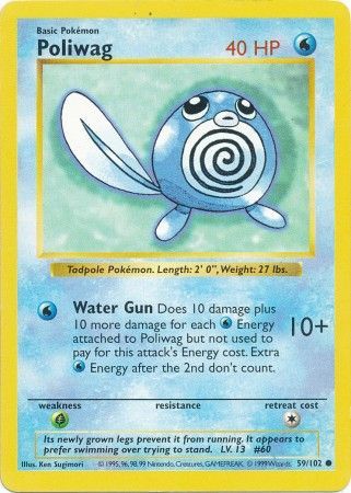 Poliwag 59/102 - Shadowless - Heavily Played