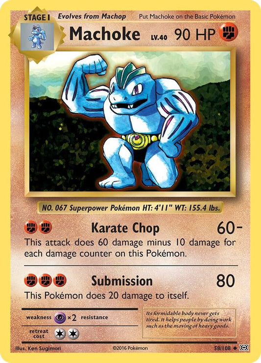Machoke 58/108 - Reverse Holo - Heavily Played