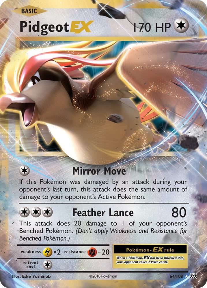 Pidgeot EX 64/108 - Holo Rare - Very Lightly Played