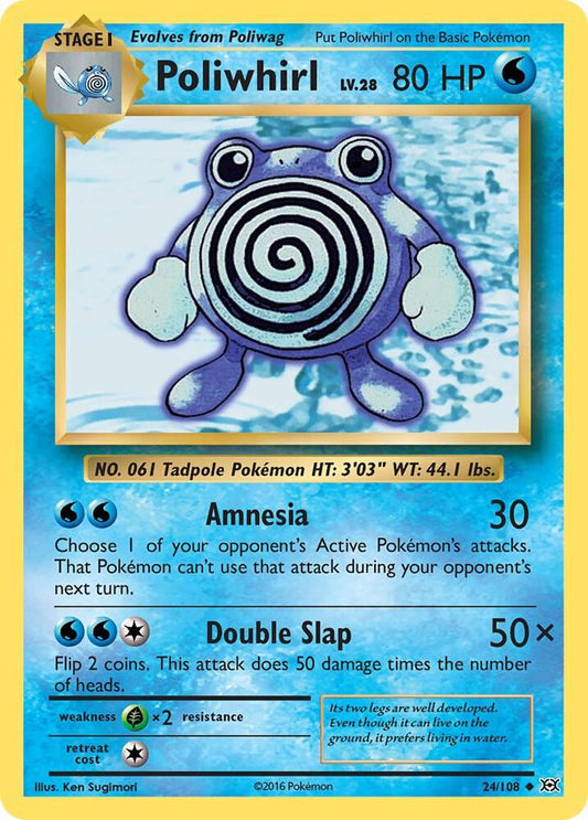Poliwhirl 24/108 - Reverse Holo - Heavily Played