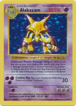 Alakazam 1/102 - Holo Rare - Shadowless - Heavily Played
