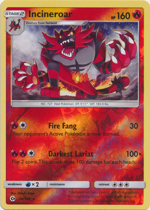 Incineroar - 26/149 - Rare - Reverse Holofoil