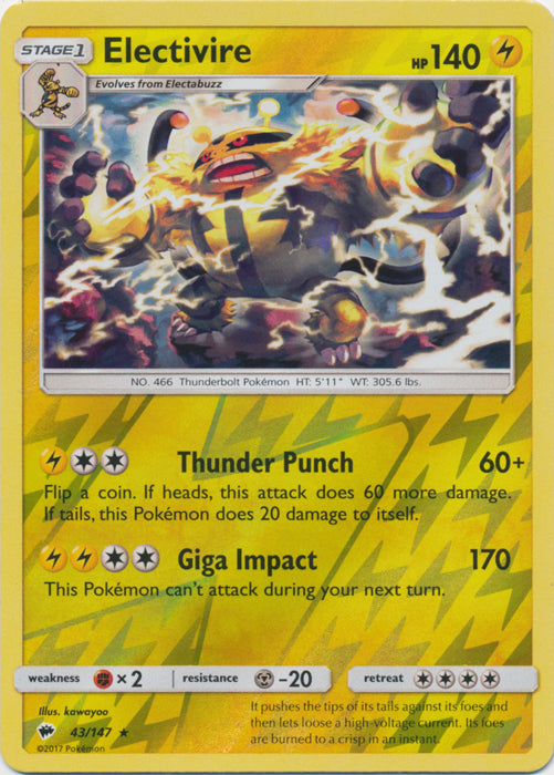 Electivire - 43/147 - Rare - Reverse Holofoil