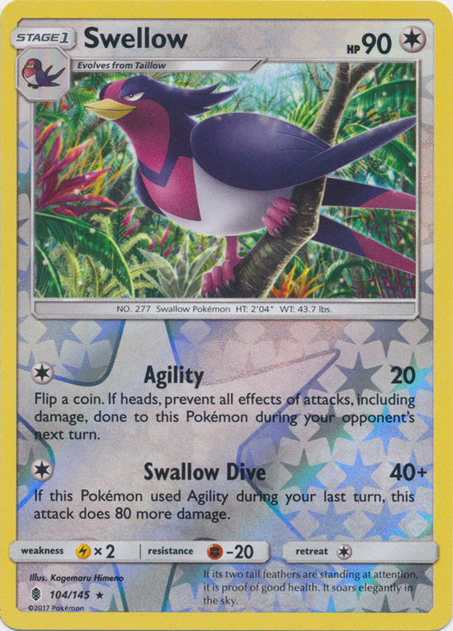 Swellow - 104/145 - Rare - Reverse Holofoil