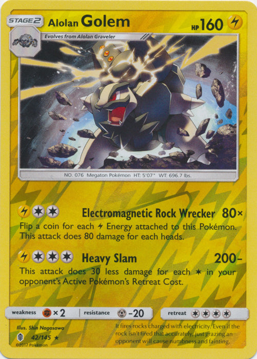 Alolan Golem - 42/145 - Holo Rare - Reverse Holofoil