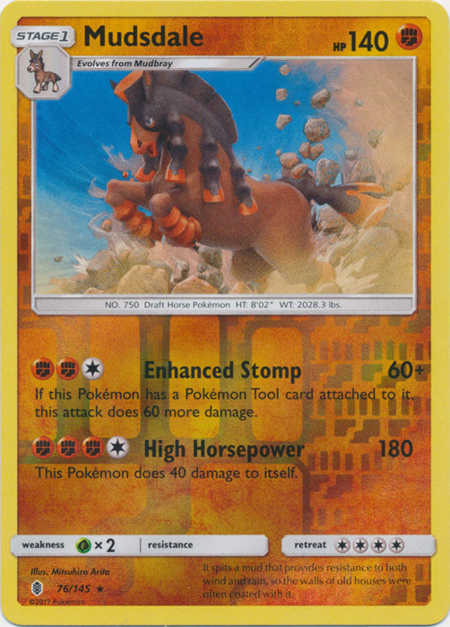 Mudsdale - 76/145 - Holo Rare - Reverse Holofoil