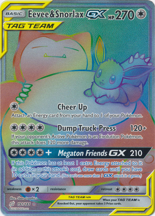 Eevee & Snorlax GX (Secret) - 191/181 - Secret Rare