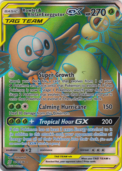 Rowlet & Alolan Exeggutor GX (Full Art) - 214/236 - Ultra Rare