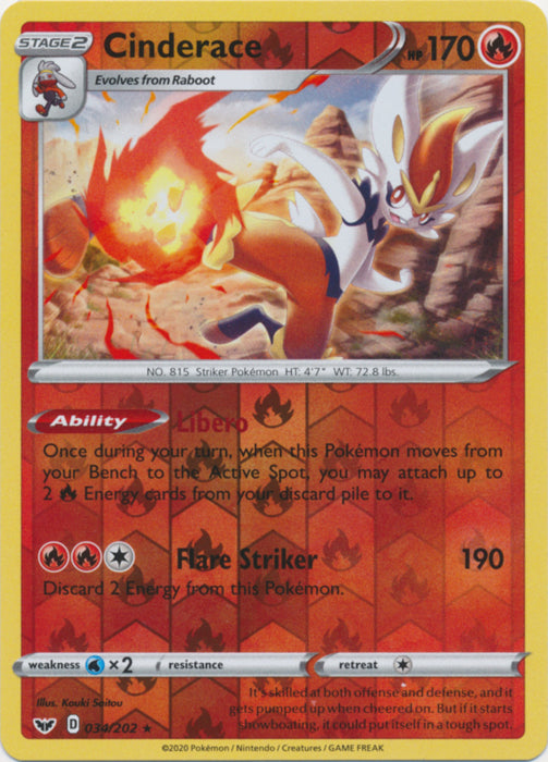 Cinderace - 034/202 - Reverse Holo Rare