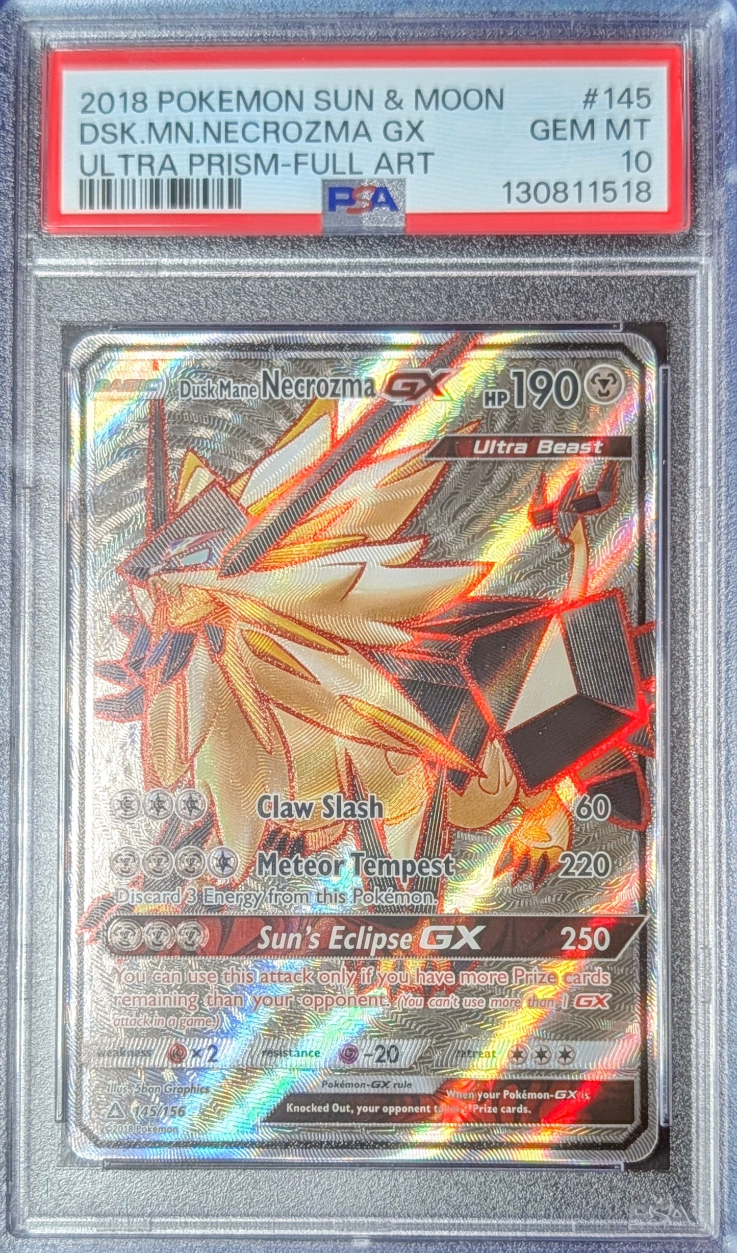 PSA 10 Dusk Mane Necrozma GX 145/156