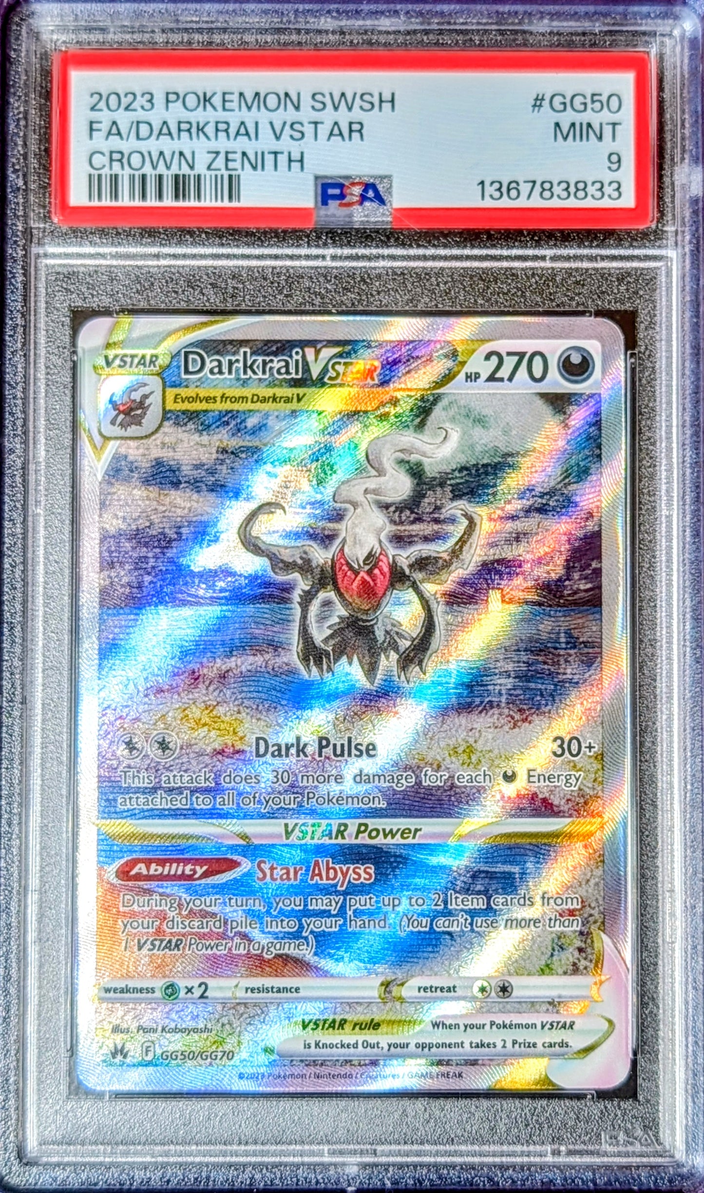 PSA 9 Darkrai VSTAR GG50/GG70