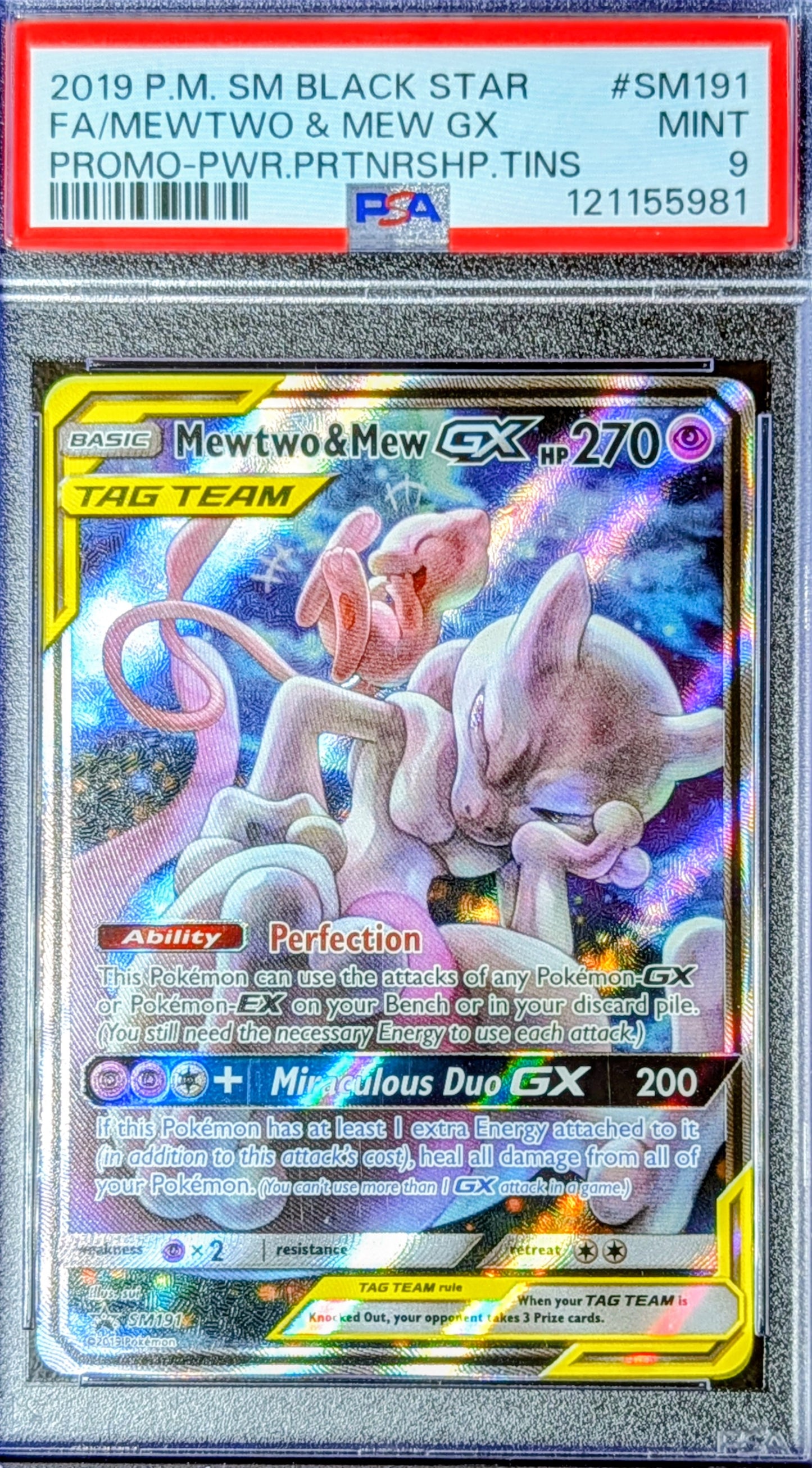 PSA 9 Mewtwo & Mew GX SM191
