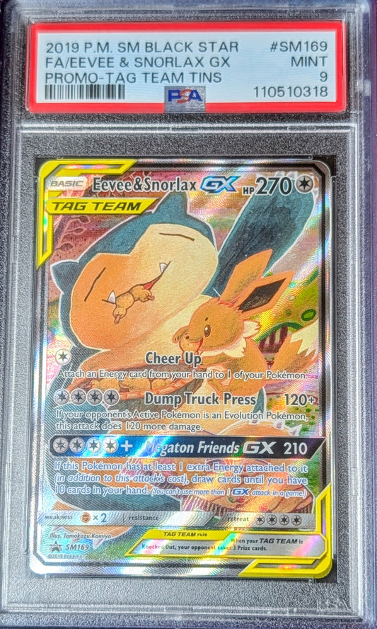 PSA 9 Eevee & Snorlax GX SM169