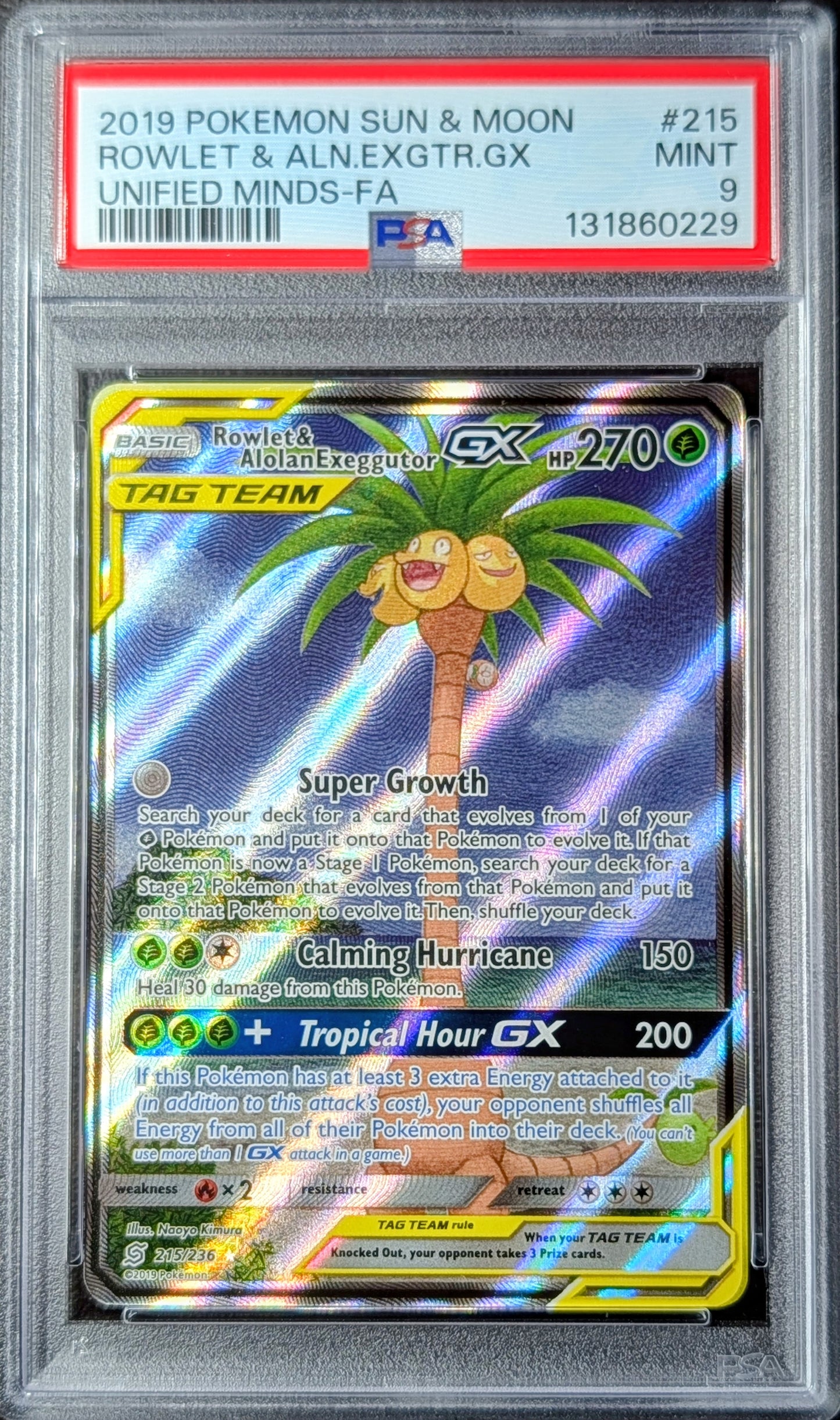 PSA 9 Rowlet & Alolan Exeggutor GX 215/236
