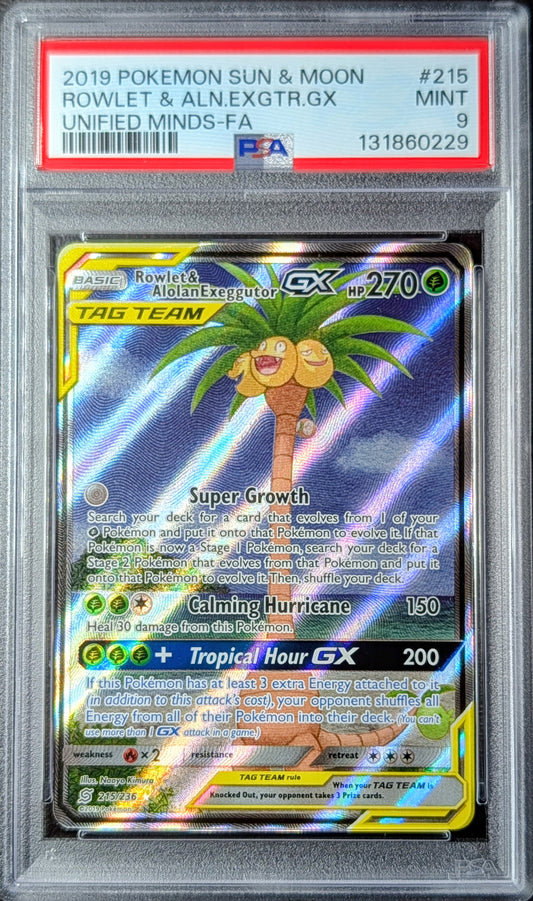 PSA 9 Rowlet & Alolan Exeggutor GX 215/236